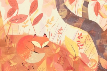 Fototapeta premium Cute fox illustration backgrounds pattern creativity.