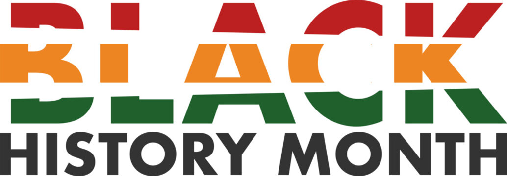 Black History Month Typography Banner Vector, Pan-African Red Yellow Green Color Striped Lettering, African American Culture and Freedom Celebration Graphic Design