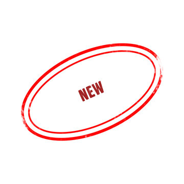 Red oval stamp with New text isolated on white background