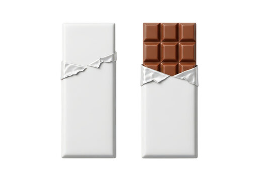 Milk chocolate bar with a white paper wrapper mockup isolated on transparent background