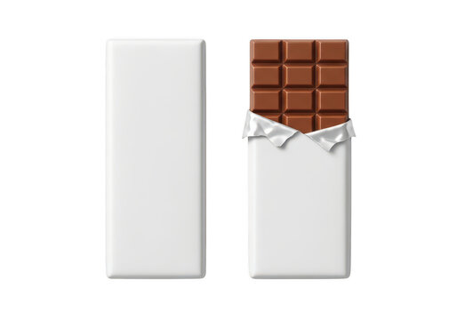 Milk chocolate bar in a simple white paper wrapper isolated on transparent background