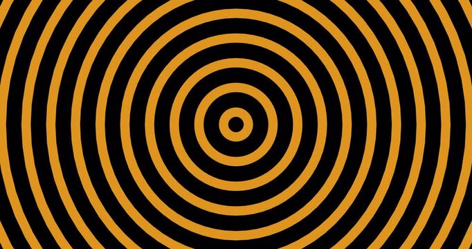 seamless loop Mesmerizing black and orange concentric circles creating a hypnotic optical illusion as they expand, contract, and pulsate in a seamless loop, perfect for abstract dynamic backgrounds