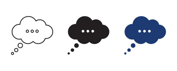 Obraz premium Set of three thought bubble icons with ellipsis symbols in outline solid and blue styles