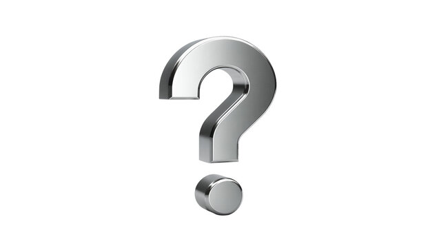 Polished chrome question mark symbol, isolated on transparent background