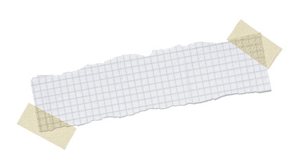 Torn graph paper strip secured with beige tape, isolated on transparent background