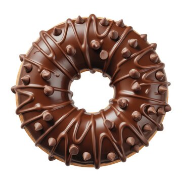 Delicious chocolate glazed donut with mini chocolate chips isolated on white.
