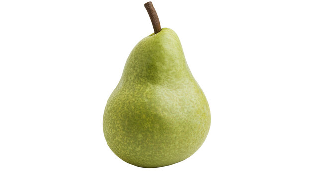 Ripe green pear with brown stem, isolated on transparent background