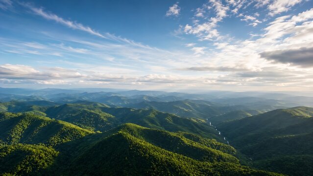 Panoramic Mountain Landscape with Rolling Green Hills