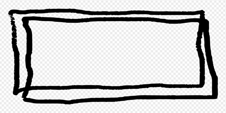 Hand drawn crayon rectangle frame with doodle line border pairs rough chalk texture and bold crayon marker stroke for banners. Underline strokes suit stickers on transparent background like PNG