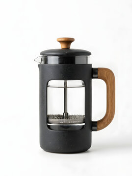 French press coffee maker with a black textured body and wooden handle coffee plunger glass press coffee pot brew device kitchen press tea maker