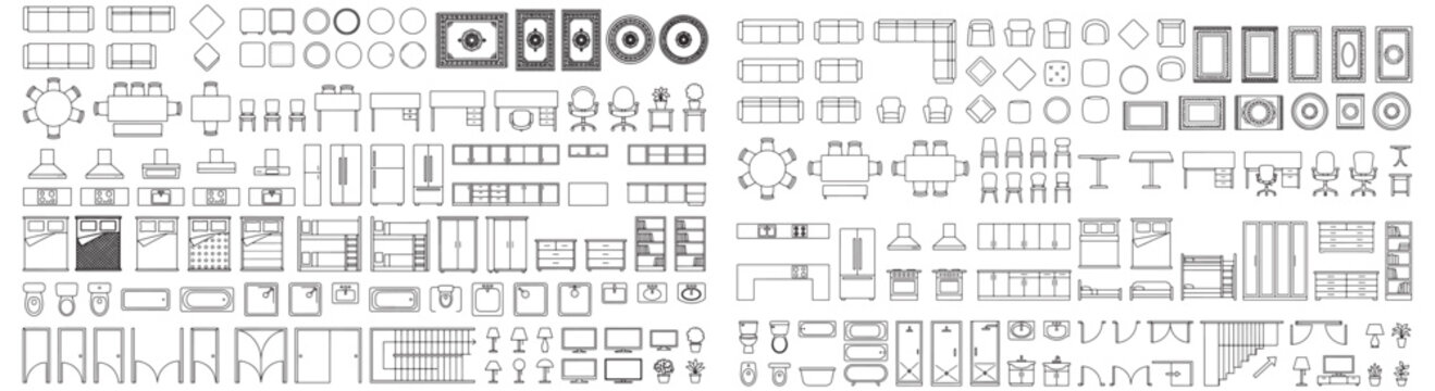 Architectural Furniture And Interior CAD Symbols Set &mdash; Vector Floorplan Icons For Blueprint Layouts And Design
