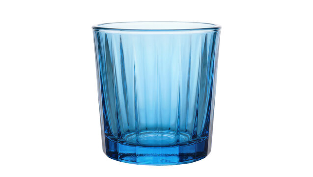 Blue ribbed glass tumbler with thick base, isolated on transparent background