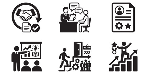 Fototapeta premium Business recruitment and growth process icons set