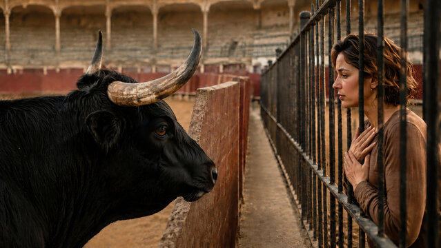 Two Innocents Face to Face in a Silent Protest Against Bullfighting and Animal Cruelty