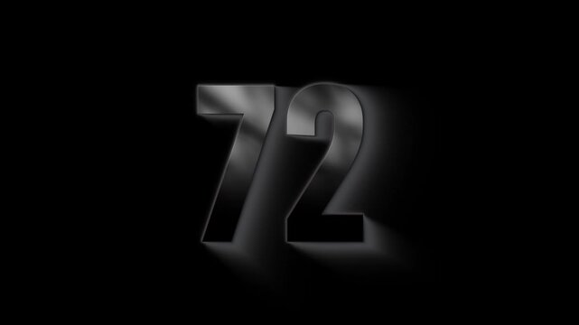 Burning number 72 with ash and sparks, transparent background, fire number, seventy two