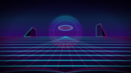 Neon Cyan Geometric Cyberpunk Landscape Digital Art © Scangrad