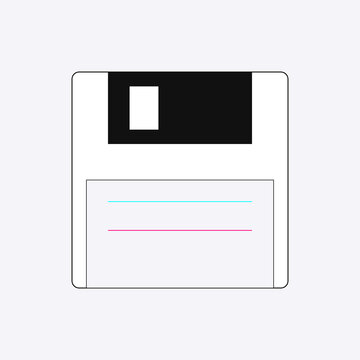A minimalist flat design of a vintage three point five inch floppy disk icon illustration