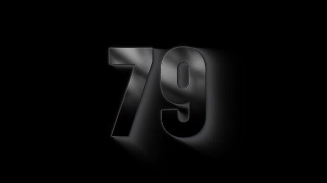 Burning number 79 with ash and sparks, transparent background, fire number, seventy nine