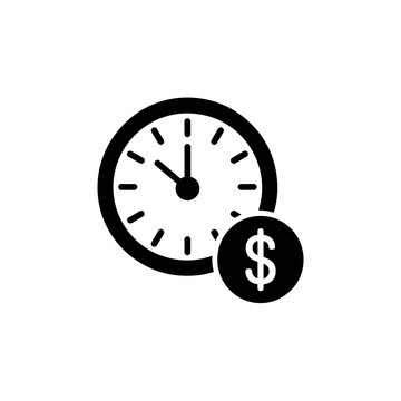Black clock icon with dollar sign symbol for time is money