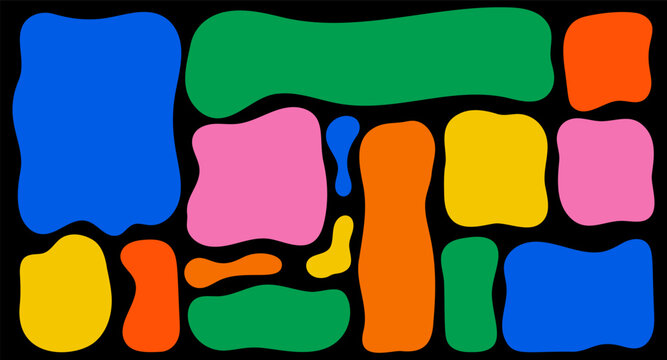 Colorful liquid organic blob shapes set vector illustration isolated on black background