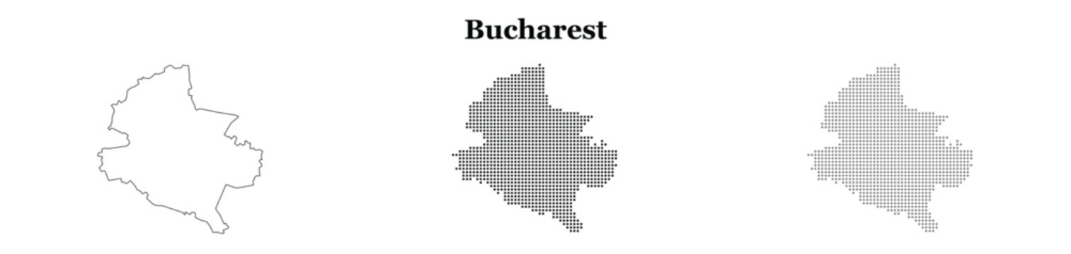 Bucharest city map contour showing dotted styles for modern print.