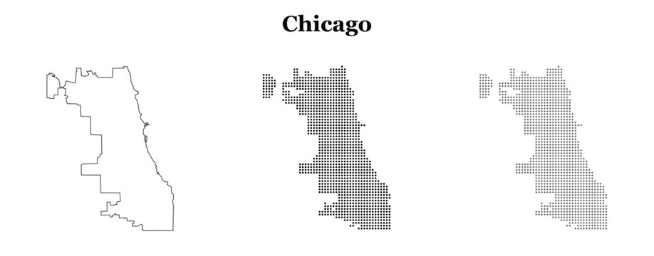 Chicago city border outline with dotted and cross patterns vector.