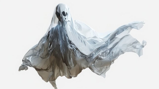 Floating scary ghost spirit isolated on white background for Halloween design