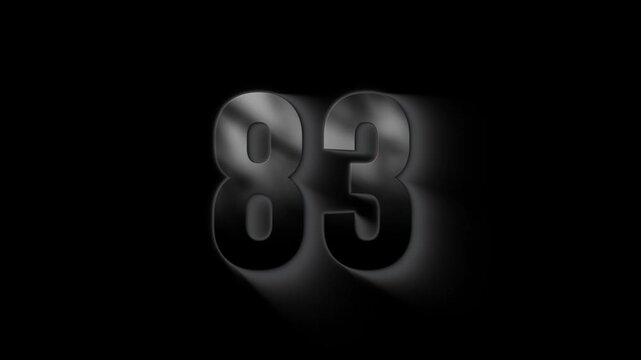 Burning number 83 with ash and sparks, transparent background, fire number, eighty three
