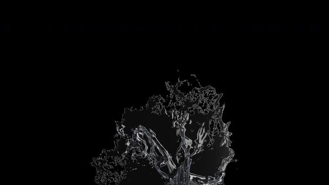 Water Splash, A dynamic and intricate big splash formed from liquid metal or dark fluid, frozen in a moment of chaotic yet elegant motion against a stark black background.