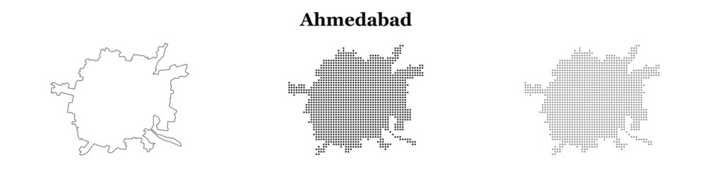 Obraz premium Ahmedabad map set in minimal line and dotted style for designs.
