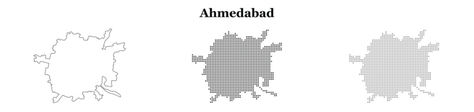 Ahmedabad map set in minimal line and dotted style for designs.