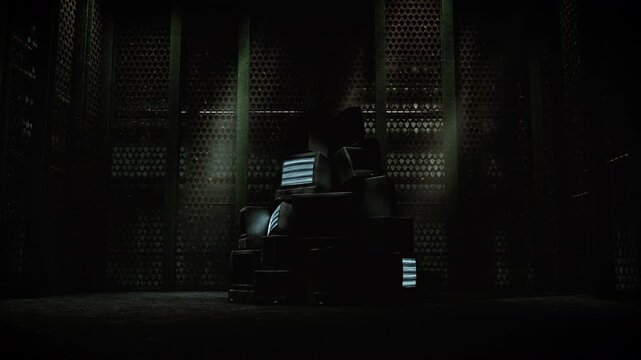 3Dアニメーション　明滅する廃棄されたブラウン管テレビの山　ズームアウト