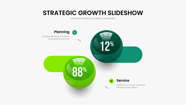 Modern Solution Two Element Graph Slide Template. Financial Profile Slideshow Layout Vector Illustration. Minimalist Review 2 Option Infographic Frame Design.