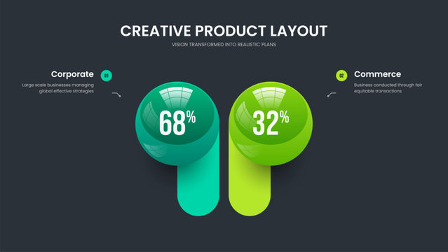 Creative Briefing 2 Element Graph Frame Template. Corporate Report Slide Design Vector Illustration. Project Visualization Two Step Chart Presentation Layout.