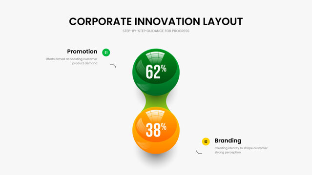 Creative Launch Two Element Graph Frame Layout. Minimalist Innovation 2 Option Infographic Slide Template. Medical Visualization Presentation Design Vector Illustration.