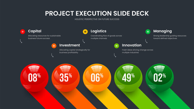 Corporate Briefing Five Element Infographic Presentation Template. Creative Introduction Frame Layout Vector Illustration. Science Proposal 5 Option Chart Slide Design.