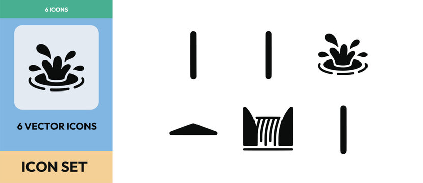 Set of six nature and water icons vector illustration depicting weather and elements