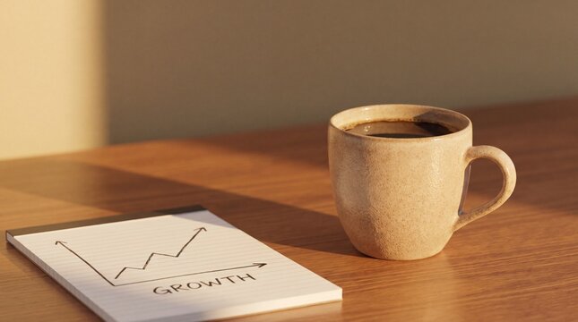 Minimalist Office Desk with Coffee Mug and Business Chart for LinkedIn Ads Background