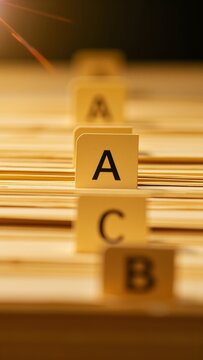 Vintage alphabetical index tabs in receding row creating organization, archiving, and data concept