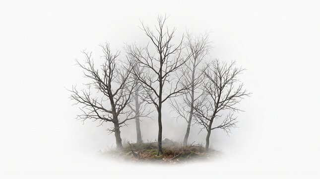 bare trees winter trees foggy landscape misty forest winter forest isolated trees foggy woods naked trees bare branches winter scene foggy morning on transparent background