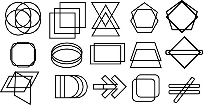 Geometric shape collection with various outlined squares circles and polygons outline polygon circle vector square grid geometric design
