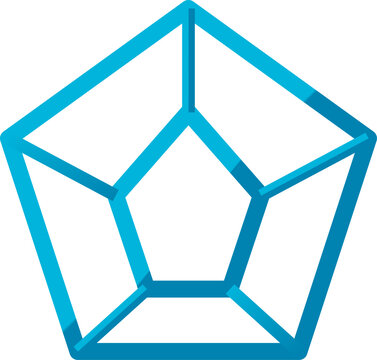 Minimalist blue dodecahedron dice icon representing gaming geometry with thick outlines and a clean modern digital design