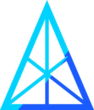 Abstract geometric blue triangle pyramid with intersecting lines and gradient color on white background illustration