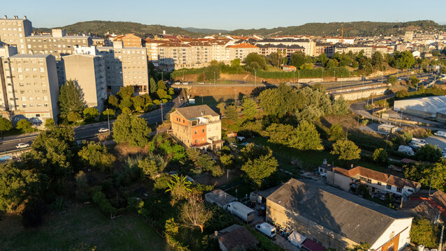 Ourense cityscape showing urban sprawl and green areas
