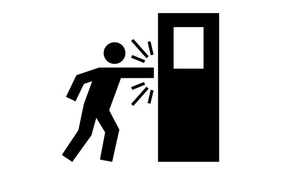 Aggressive person punching door icon representing anger management or frustration with impact motion lines graphic.