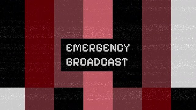 Emergency Broadcast - Maroon and Black Television Test Pattern with Static and Glitch Effect.