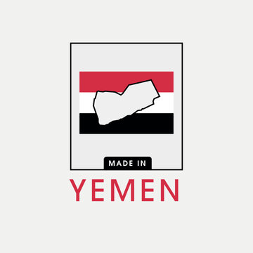 Made in Yemen with a map label design for product packaging and an authentic product label.