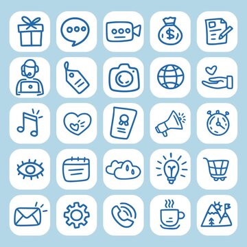 Blue White Cute Simple Doodle iOS Icon