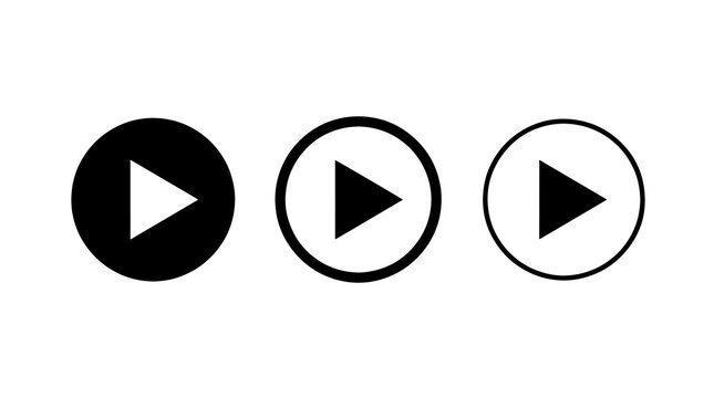 Play button icon vector set in black and white minimalist style design