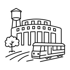 Obraz premium hand drwan icon showing roundhouse park. Clean black hand drwan work, simple details, and open white space create a clear, balanced urban or lifestyle composition.